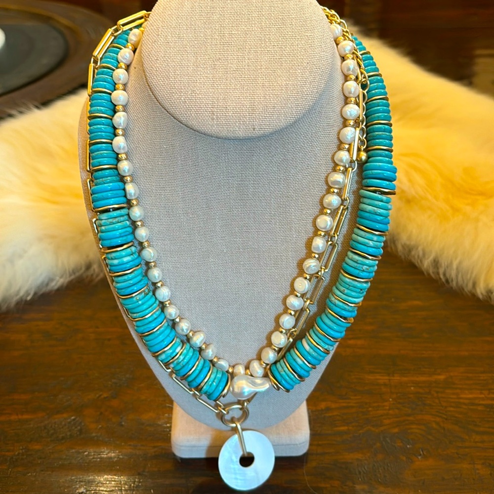 Chico’s 3 in 1 stacked turquoise & gold necklace
